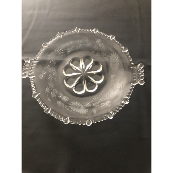 Laden City Glass Cake Plate 11” Vermillion Clear Floral Etched Dessert Plate - Picture 2 of 3